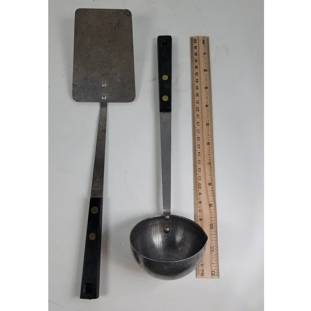 Vintage Household Institute Stainless Steel Spatula and Ladle Set USA Made Black